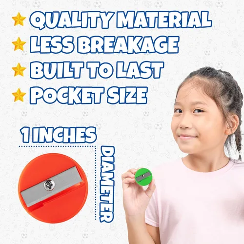 Vista 3 de Bedwina Sacapuntas a granel – Paquete de 144 sacapuntas de color de bolsillo tamaño mini manual para niños, plástico y colorido para recuerdos