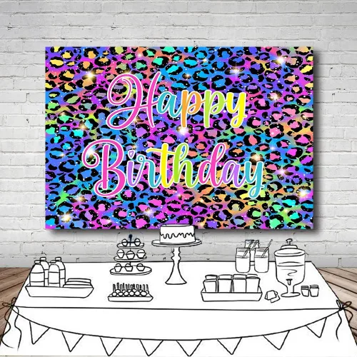 Vista 10 de Telón de fondo de cumpleaños colorido con brillo neón para fotografía, pintura salpicada de graffiti, retro, discoteca, hip pop, decoraciones
