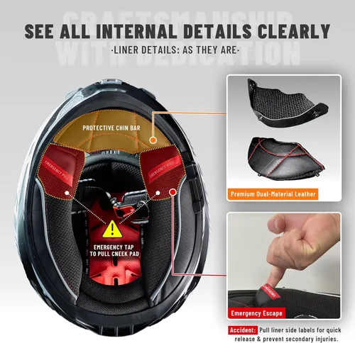 Vista 4 de LEM Cascos de motocicleta de cara completa, cascos para hombres, con certificado DOT, PINLOCK y DVS de doble visión, casco de motocicleta de calle