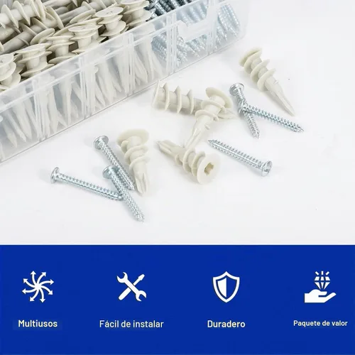 Vista 6 de 260 anclajes autoperforantes para paneles de yeso, 3 tamaños, anclajes de pared de plástico de nailon con tornillos para paneles de yeso,