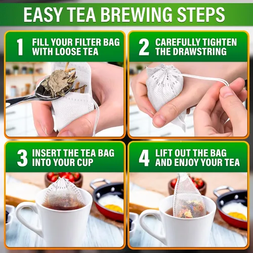 Vista 5 de 400 bolsas de té desechables para té de hojas sueltas, bolsas de té reutilizables de 3.62 x 2.76 pulgadas hechas de material no tejido sin