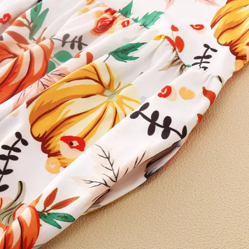 Vista 5 de Mameluco sin mangas para Halloween para niños y niñas pequeñas, lindo traje de harén con gráficos de calabaza, con bolsillos, 1-6 años