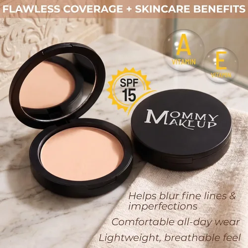 Vista 4 de Mineral Dual Powder - Base mineral prensada 4 en 1 con SPF 15 para un brillo impecable, sin aceite, sin talco, sin gluten, 0.45 onzas
