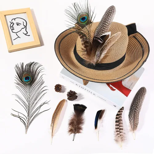 Vista 5 de Holmgren 24 piezas de plumas naturales al por mayor - 6 estilos surtidos de pavo real, faisán, pavo para manualidades, joyería DIY, sombreros