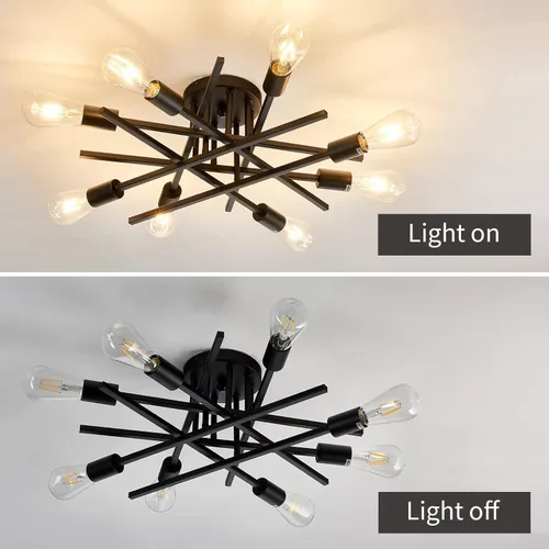 Vista 4 de ASGYISA Lámpara de Techo Semiempotrada de 8 Luces, Candelabro Sputnik de Metal Vintage Moderno Negro, Lámpara de Techo para Dormitorio Cocina