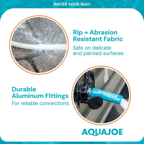Vista 5 de Aqua Joe AJFJH50-58-RV - Manguera de agua para autocaravana con chaqueta flexible de fibra de grado marino, 50 pies, herramienta de riego