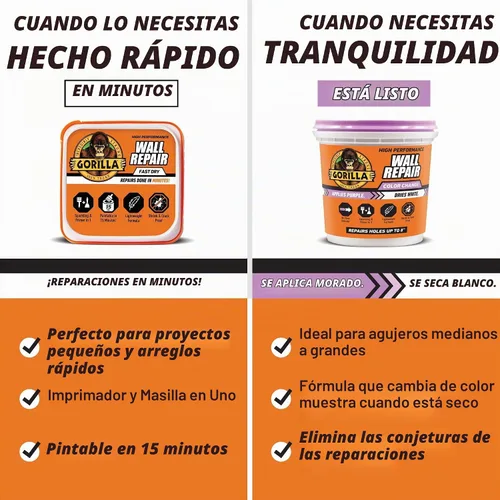 Vista 8 de Gorilla - Resanador + imprimación resistente para reparación de paredes, tubo de 16 onzas, blanco
