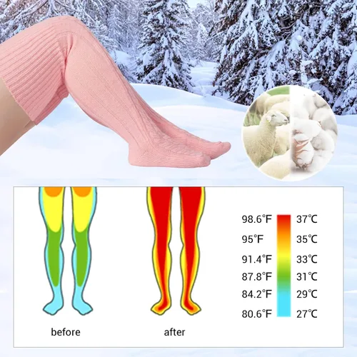Vista 5 de Calcetines altos de lana de talla grande para muslos gruesos, extra largos para mujer, de punto trenzado cálido sobre la rodilla, calentadores