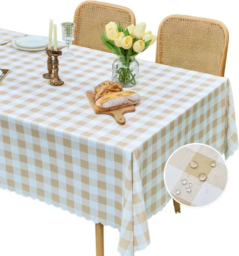 Vista 11 de MANGATA CASA Mantel de cuadros rosa para mesas cuadradas, mantel a cuadros, impermeable, para cocina y mesa, mantel de poliéster a cuadros sin Rosa