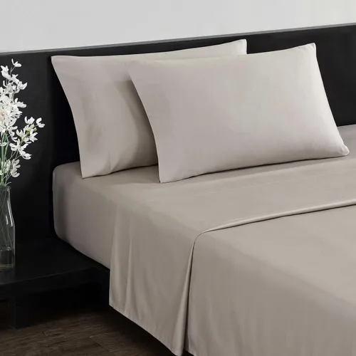 Vista 2 de Vera Wang - Juego de sábanas Queen, ropa de cama de lujo de algodón satinado, 800 hilos, juego de ropa de cama suave y lisa (Beige, Queen)
