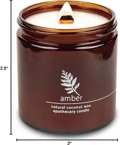Vista 6 de Vela de mecha de madera agrietada Hemlock Park hecha a mano con cera de coco natural (grande de 16 oz, ámbar) Coconut Apricot Wax Crackling Wood