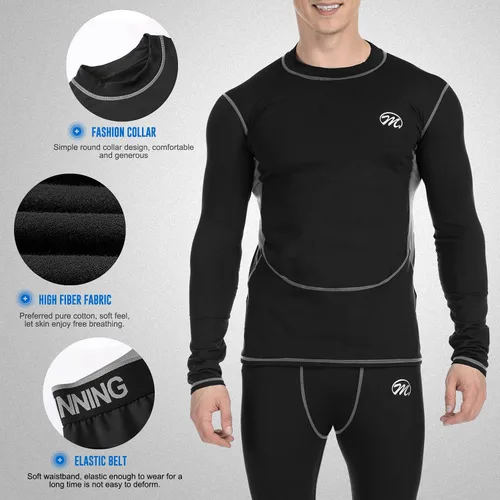 Vista 3 de MeetHoo Conjunto de ropa interior térmica para hombre, capa base de compresión, ropa de invierno con forro polar largo, ropa de correr y esquiar