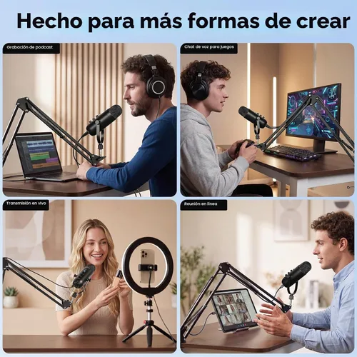 Vista 8 de ZealSound - Micrófono para podcast con brazo de brazo, micrófono USB con reducción de ruido, silencio, eco y control de volumen, monitoreo