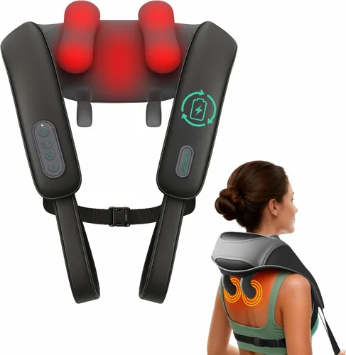 Vista 9 de Snailax - Almohada masajeadora inalámbrica para cuello y hombros con calor, amasamiento profundo 4D, masajeador Shiatsu para la espalda, almohada