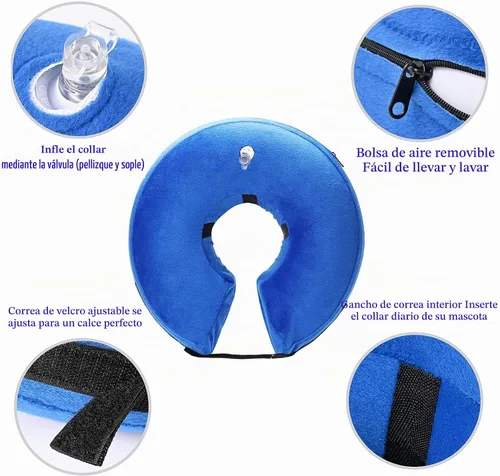 Vista 3 de Collar Inflable para Perros, Cono Suave para Perros Después de Cirugía, Collares Donut E Ajustables Inflables para Perros y Gatos Pequeños, Medianos