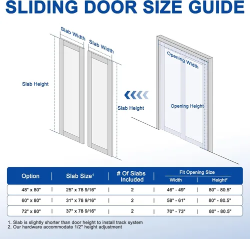 Vista 4 de Puertas correderas para armario pintables para dormitorios, 48 x 80 pulgadas, puerta interior de núcleo sólido 3-Lite con kit de herramientas
