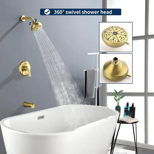 Vista 2 de Kit de bañera de ducha, juego combinado de grifo de ducha, sistema de ducha con boquilla de bañera, válvula de ducha y kit de molduras, accesorios