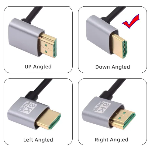 Vista 3 de xiwai 8K HDMI 2.1 Cable HDTV ultra fino 1.6 ft 4K Hyper Super Flexible Cable delgado en ángulo de 90 grados Tipo-A macho a macho para computadora