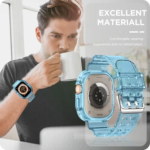 Vista 224 de DABAOZA - Correa transparente compatible con Apple Watch con estuche protector, correa deportiva de TPU con brillo para mujeres y hombres
