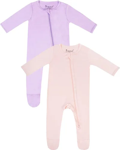 Vista 7 de Jimonda Pijama de bambú para bebé, unisex, para niños y niñas, de una pieza, manga larga, cierre de cremallera de 2 vías, mameluco