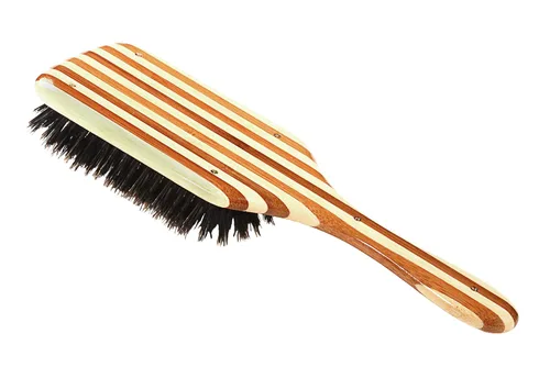 Vista 4 de Bass Cepillos Cepillo para el cabello Shine & Condition Cerdas naturales FIRM Mango de bambú puro Paleta grande Acabado a rayas