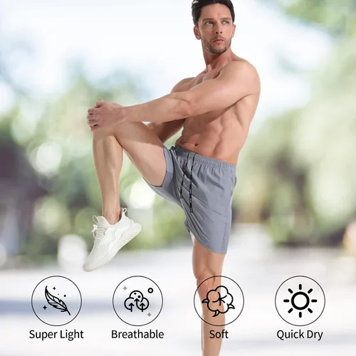 Vista 3 de VPOS Pantalones cortos de gimnasio para hombre de 5 pulgadas, ligeros pantalones cortos deportivos para hombre, de secado rápido, con bolsillos