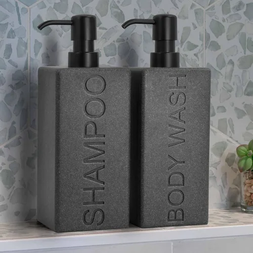 Vista 3 de Dispensador rectangular de resina para baño, champú y acondicionador de baño, botella de lavado corporal, diseño moderno de bomba recargable Gris