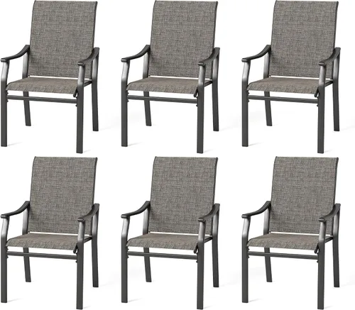 Vista 12 de MFSTUDIO Sillas de comedor para patio al aire libre, 2 sillas de patio con marco de metal con respaldo y reposabrazos, silla de patio resistente