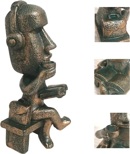 Vista 3 de LifExquisite - Estatua de isla de Pascua, figura de té Moai para decoración del hogar y la oficina, tomar té