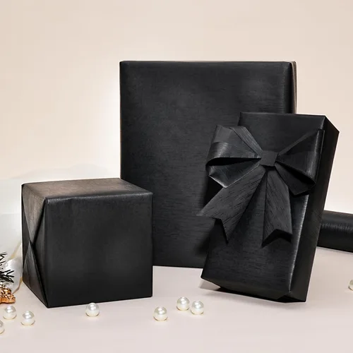 Vista 5 de BIOBROWN Rollo de papel de regalo de estraza negro – 17 pulgadas x 33 pies (47 pies cuadrados total) papel mate de color sólido, papel de regalo