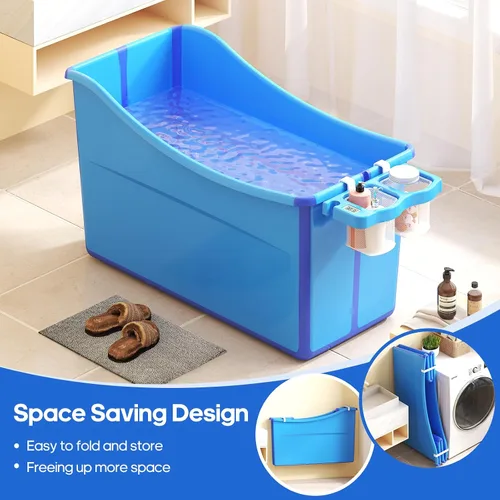 Vista 5 de Bañera plegable para bebé, bañera plegable para niños pequeños, bañera portátil grande plegable para niños pequeños pequeña con termómetro y cesta