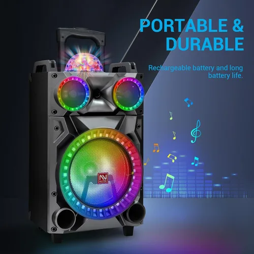 Vista 5 de Altavoz Bluetooth inalámbrico portátil de alta fidelidad con subwoofer de 12 pulgadas, sistema de megafonía con graves/agudos/REC/FM, máquina