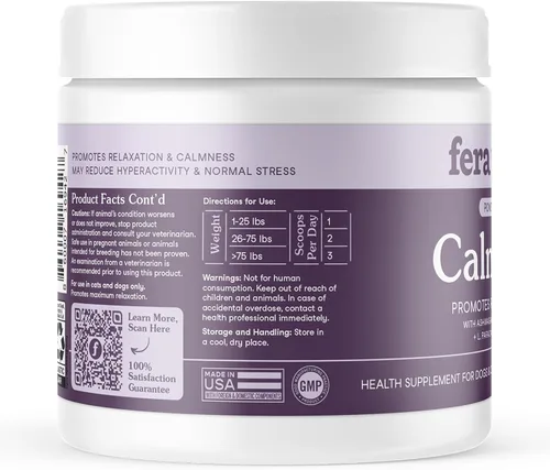 Vista 8 de Fera Pets Suplemento calmante para perros y gatos con probióticos, L-teanina y ashwagandha, apoya el alivio de la ansiedad, promueve la relajación