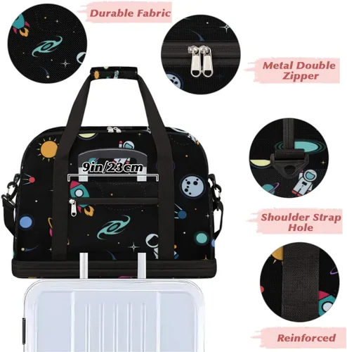 Vista 5 de Rocket Airship Earth Astronaut Foldable Travel Duffel Bag Tote Carry On Luggage Sports Gym Bag With Shoe Compartment For Woman Man Overnight Weekend