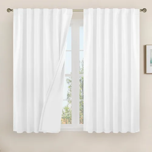 Vista 116 de LAMIT Cortinas opacas cortas de lino de 30 pulgadas para ventanas de cocina sobre el fregadero, cortinas de café texturizadas de lino marfil