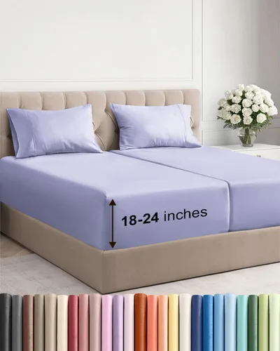 Vista 45 de Sábanas individuales de bolsillo extra profundo, sábanas transpirables y refrescantes de 3 piezas, juego de sábanas de lujo para hotel, suaves, sin