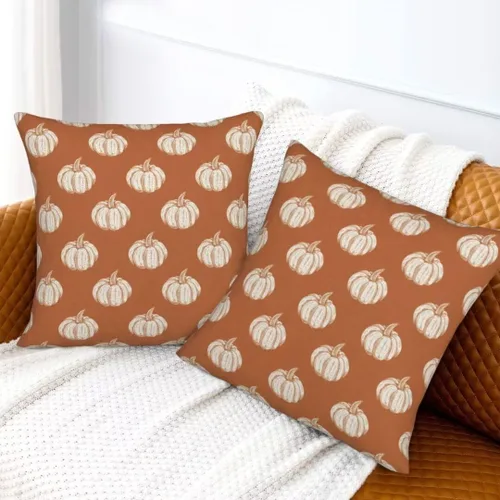 Vista 4 de Juego de 2 fundas de almohada de otoño de 16 x 16 pulgadas, con estampado de calabaza de otoño naranja quemado, fundas decorativas para cojín