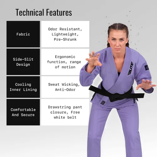 Vista 3 de Elite Sports Ultra-light BJJ GI - IBJJF Jiu-Jitsu GI para niñas y mujeres ver guía especial de tallas