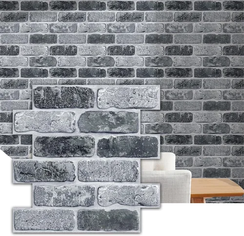 Vista 25 de Commomy Paneles de pared autoadhesivos de ladrillos falsos - 10 piezas de 30 cm x 30 cm de tamaño pequeño, diseño de PVC gris con manchas, papel