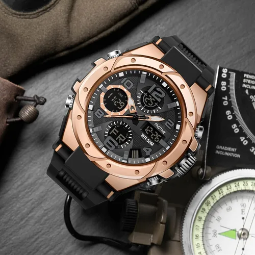 Vista 2 de findtime Reloj para hombre relojes militares para hombre impermeables 5 ATM deportivo para trabajo digital analógico color negro verde dorado