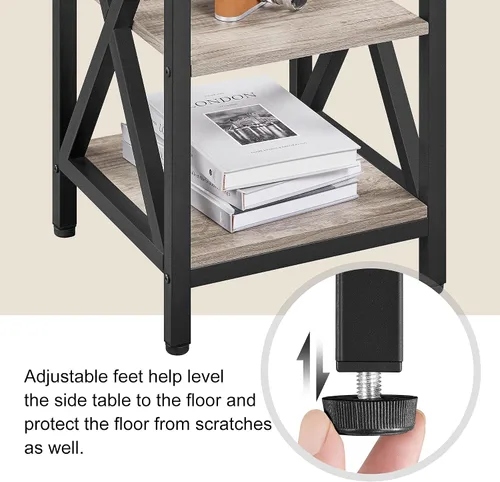 Vista 5 de Topeakmart Mesa auxiliar industrial con estantes de almacenamiento para sala de estar, mesa de sofá de 3 niveles, muebles decorativos con aspecto