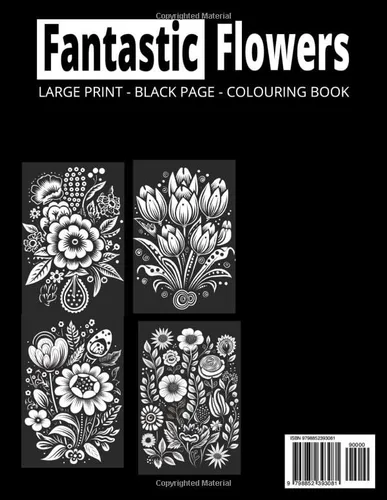 Vista 2 de Fantastic Flowers Large Print Black Background floral Colouring Book