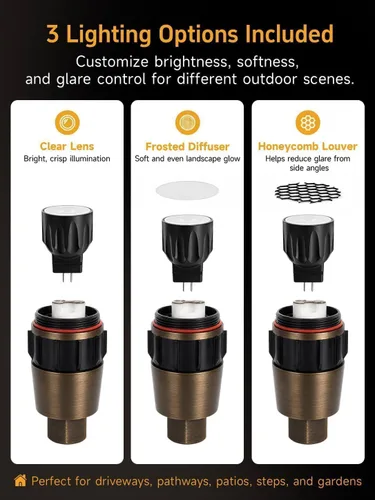 Vista 9 de Gardenreet Mini Brass Low Voltage Well Light, 12V IP65 Drive-Over, 1 Pack Bronce Uplight