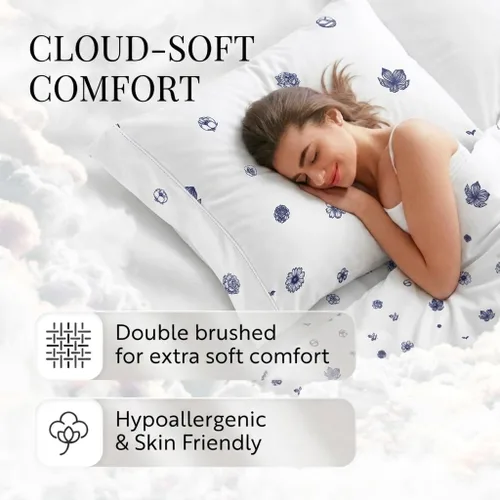 Vista 5 de Merit Linens Sábanas transpirables con estampado floral de estilo hotel Juego de 4 piezas con bolsillo profundo Sábanas ligeras y acogedoras
