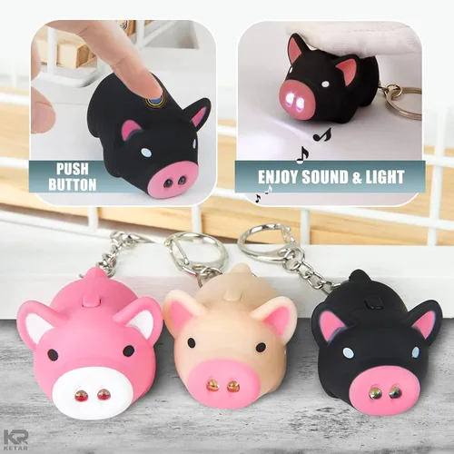 Vista 3 de Llavero de cerdo lindo llavero mochila para niños 3 piezas de cerdo divertido llavero de luz LED mochila chica llavero linterna Llavero de luz LED
