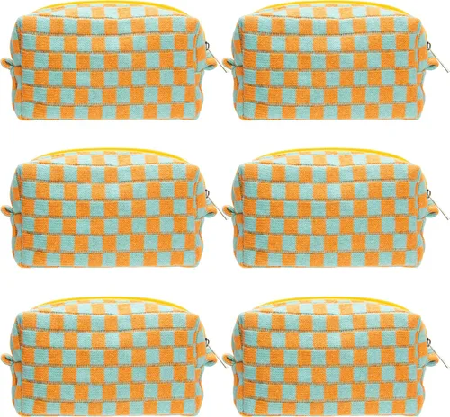 Vista 84 de PAZIMIIK Bolsa de Maquillaje a Cuadros para Bolso Portátil con Cremallera, Estuche Pequeño de Cosméticos para Accesorios de Viaje, Azul Ártico