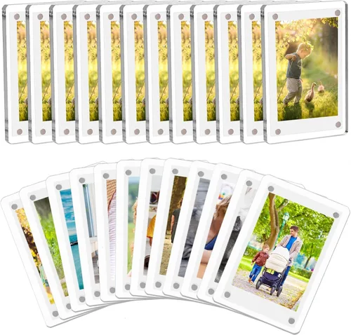 Vista 10 de Mini marco polaroid acrílico para fotos, paquete de 5 marcos magnéticos para refrigerador para pantalla de fotos Instax, transparente de doble cara