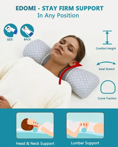 Vista 2 de Almohada cervical de trigo sarraceno para dormir, almohada ajustable para alivio del cuello con funda de almohada lavable, cojín cilíndrico redondo