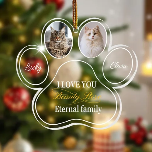 Vista 11 de Adornos de Navidad personalizados 2025, adorno acrílico personalizado con foto de pata de gato con texto, decoración de árbol de Navidad para gatos