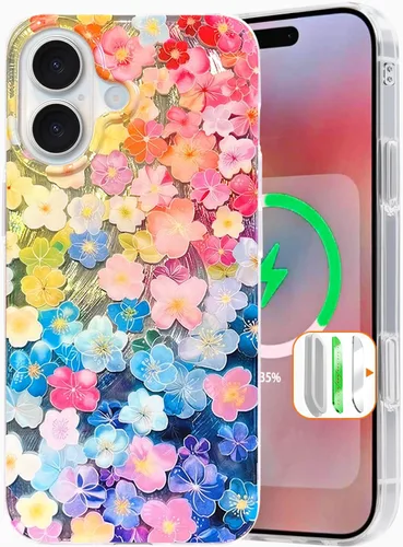 Vista 53 de I-MGAE-IN-AR Funda compacta para iPhone 12 Pro, diseño colorido de flores iridiscentes, holográfica, brillante, bonita funda para iPhone 12